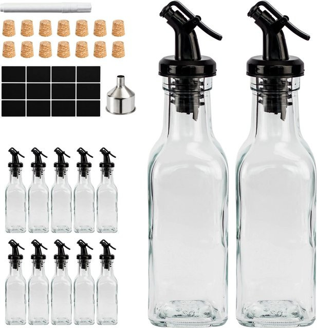 Relaxdays Ölflaschen Set aus Glas in Transparent und Schwarz mit Ausgießer, 12er Set, 150 ml pro Flasche, B/T/H: 5 x 5 x 20 cm - Bild 1