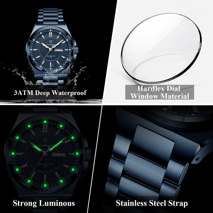 POEDAGAR Armbanduhr Edelstahl, Quarz, Herren, Silber - Bild 4
