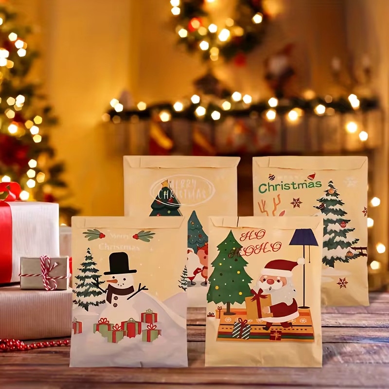 24 Stück Vintage-Weihnachts-Geschenktüten aus Kraftpapier in Braun und Multicolour, Maße: B: 13 cm, H: 18 cm, mit Schneeflocken-, Rentier-, Lebkuchen- und Weihnachtsmann-Mustern - Bild 3