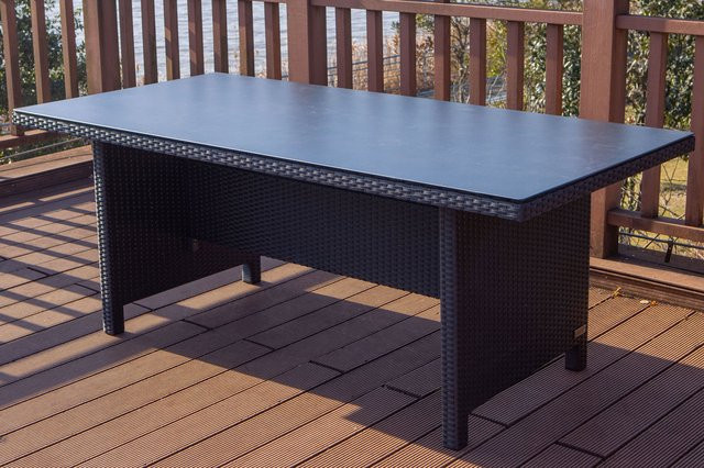 OUTFLEXX Esstisch aus Polyrattan in Schwarz mit Spraystone Tischplatte, B: 200 cm, T: 95 cm, H: 76,5 cm - Bild 1