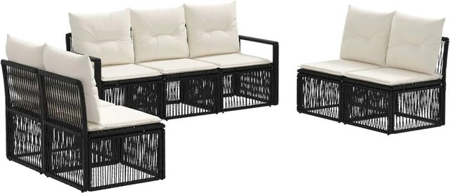 vidaXL Gartensofa-Set 7-teilig in Schwarz aus Poly-Rattan mit Polsterung und L-Form - Bild 1