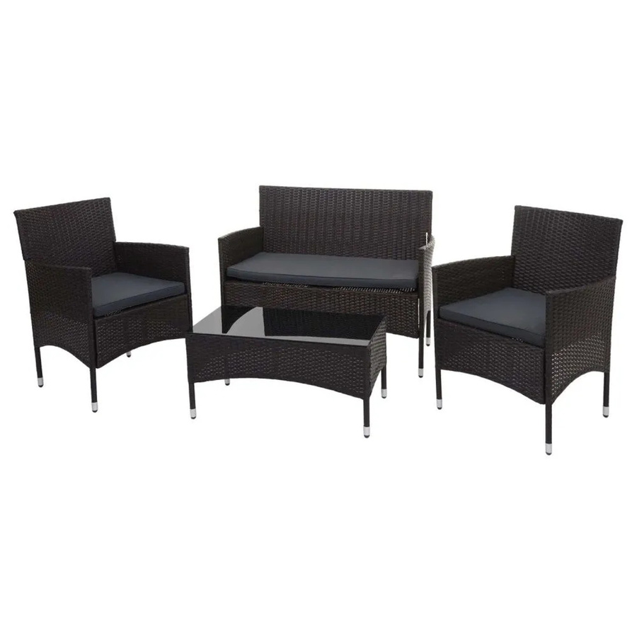 MCW Poly-Rattan Garten-Garnitur F55 in Braun mit dunkelgrauen Sitzpolstern - Bild 2