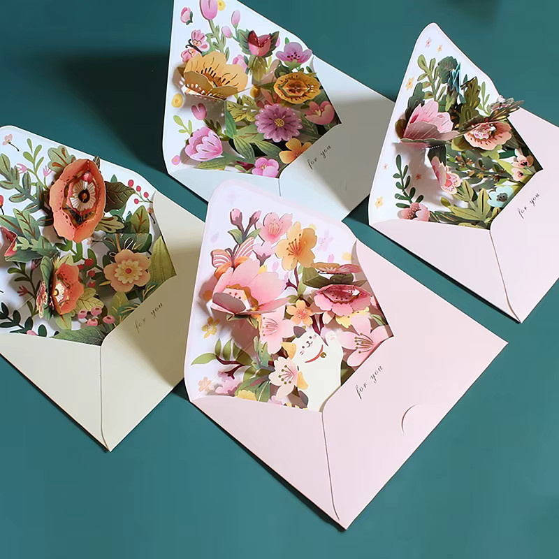 Kreatives 3D Pop-up Grußkarten Set mit Blumenmotiven in Multicolour für Geburtstag, Weihnachten und Hochzeit - Bild 1