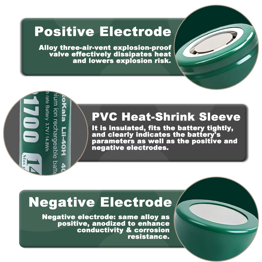 LiitoKala Lii-40H 21700 Hochleistungs-Akku mit 4000 mAh und 140 A Entladung, 3,7 V, Farbe: Grün - Bild 3