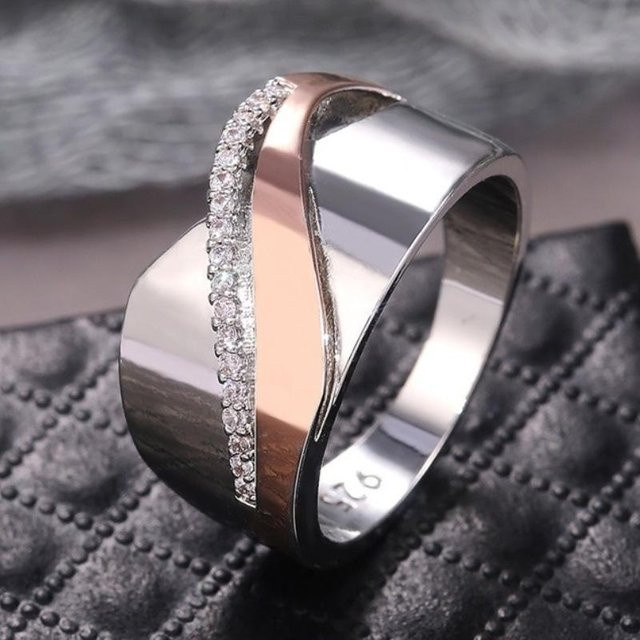 CAOSHI Fingerringe, Bicolor, Silber, Zirkonia, Damen - Bild 1
