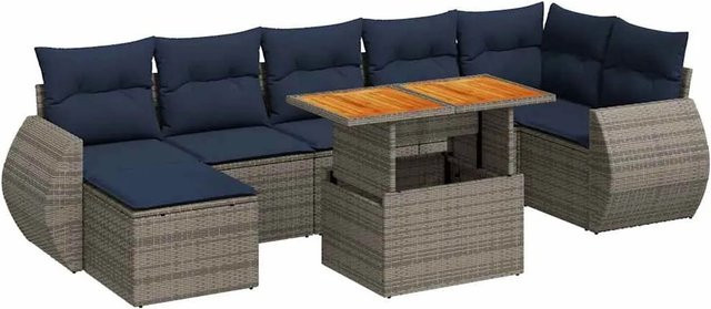 vidaXL 8-teilige Garten-Sofagarnitur in L-Form aus grauem Poly-Rattan mit Kissen und pulverbeschichtetem Stahlgestell - Bild 1