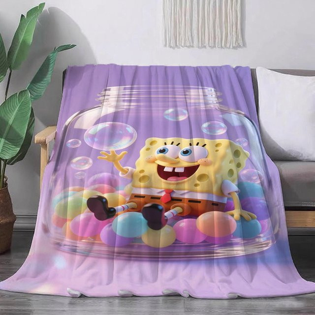 Potdemiel SpongeBob Sommerdecke, flauschige Tagesdecke in Lila für Erwachsene - Bild 1