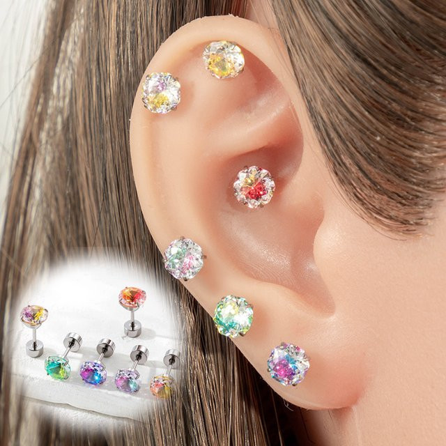 mling Ohrstecker, Titan, Bunt, Zirkonia, Blumen - Bild 1