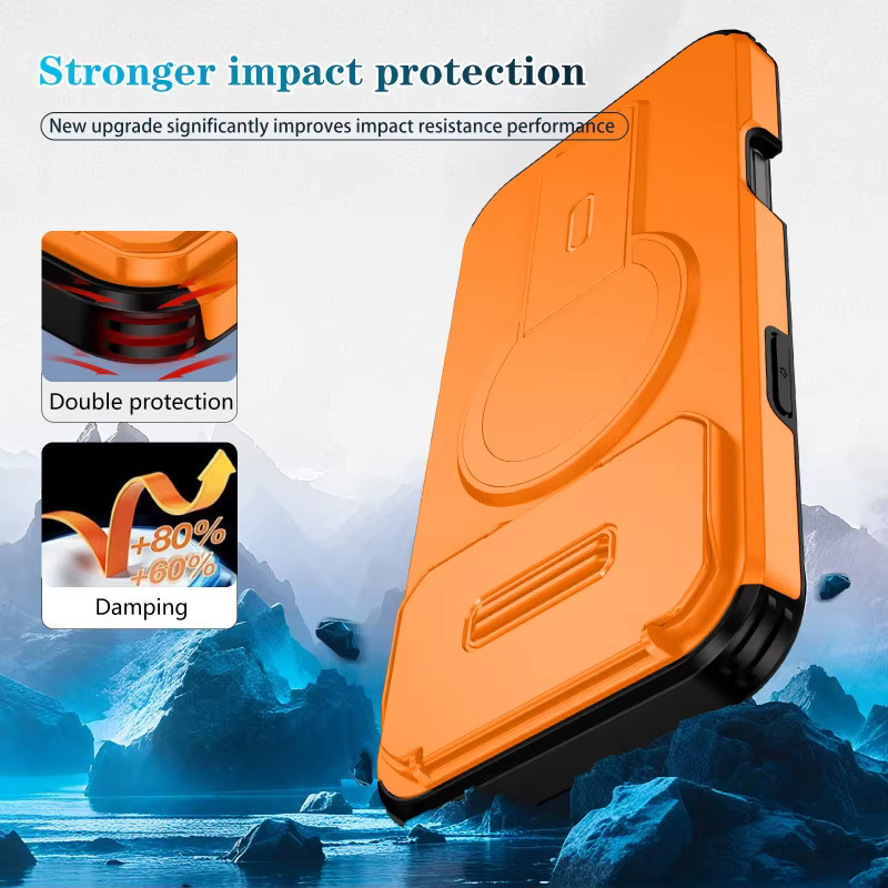 MagSafe Magnetische Panzer-Handyhülle für Apple iPhone 16 15 14 13 12 Pro Max Mini mit versteckter Autohalterung in Pink und Orange - Bild 4