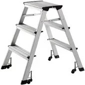 ALCO Trittleiter aus Aluminium mit 3 Stufen, silber, faltbar und rollbar - Bild 1
