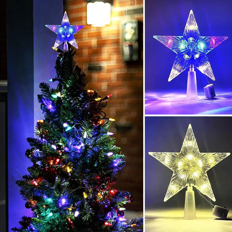 LED Weihnachtsbaumspitze Stern in Gold und Mehrfarbig aus Kunststoff mit geometrischem Design - Bild 4