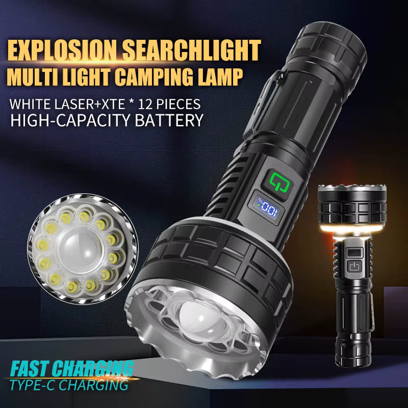 ESMARTER LED-Taschenlampe mit Digitalanzeige, wiederaufladbar, Schwarz - Bild 2