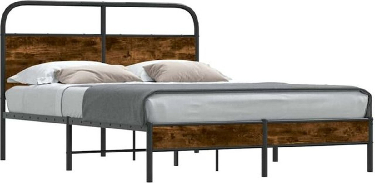 Bettgestell Vidaxl aus Holzwerkstoff und Stahl in Braun im Industrial Design, B/T/H: 140 x 190 x 100 cm - Bild 1