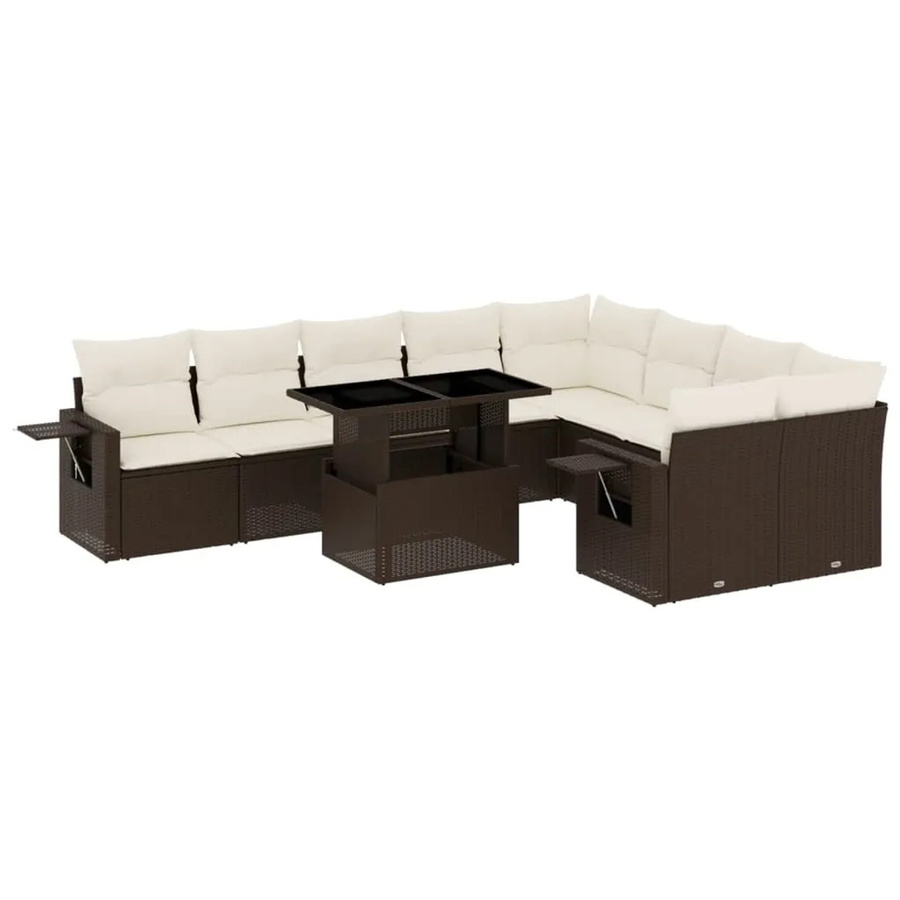 vidaXL 10-tlg. Garten-Sofagarnitur in L-Form aus braunem Poly-Rattan mit UV-beständigen Kissen und pulverbeschichtetem Stahlgestell - Bild 2