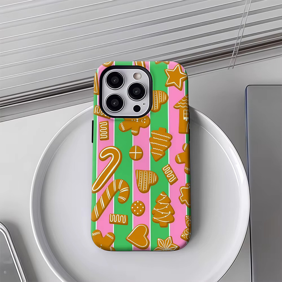 Handyhülle mit Lebkuchen-Design auf grünen und rosa Streifen für iPhone 17 16 15 14 13 Pro Max Plus mit doppelschichtiger Rückseite - Bild 4