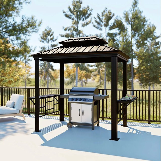 Sojag Grillpavillon Messina BBQ aus Aluminium und Stahl in Anthrazit mit integriertem Rauchablass und seitlichen Abstelltischen, B/T/H: 292 x 179 x 262 cm - Bild 1