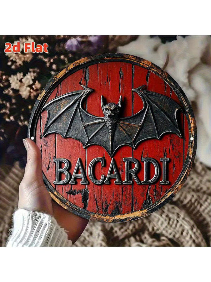 Bacardi Bat Logo Vintage Metallschild von Potdemiel in Rot, rundes Aluminium-Wandschild mit Durchmesser: 20 cm - Bild 3