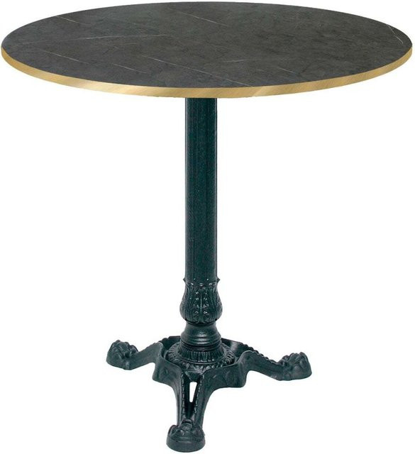 RestooTab Bistrotisch rund in Schwarz und Dunkelgrau mit Messingkanten und schwarzem Gestell, Durchmesser: 70 cm, Höhe: 75 cm - Bild 1