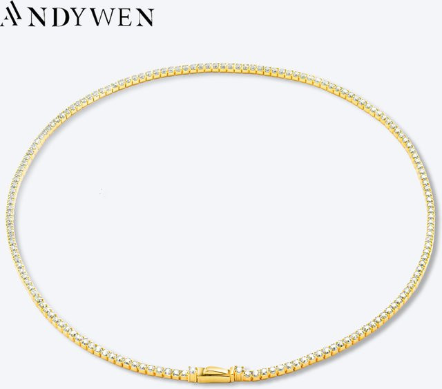 ANDYWEN Tennis Kette, 925 Silber, Gold, 37,5 cm, Damen - Bild 1