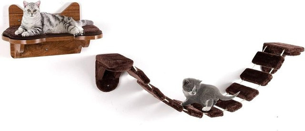 Costway Katzenmöbel 2 in 1 Katzenbrücke und Katzenliege in Braun