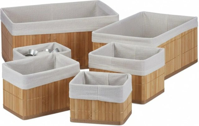 Relaxdays Aufbewahrungskorb aus Bambus in Natur Beige, 6er Set, B/T/H: 35 x 17 x 25 cm - Bild 1