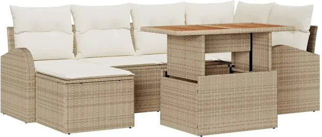 vidaXL Garten-Sofa-Set aus Poly-Rattan in Beige mit 7-teiliger L-Form, Polsterkissen und integriertem Stauraum für Terrasse und Garten - Bild 1