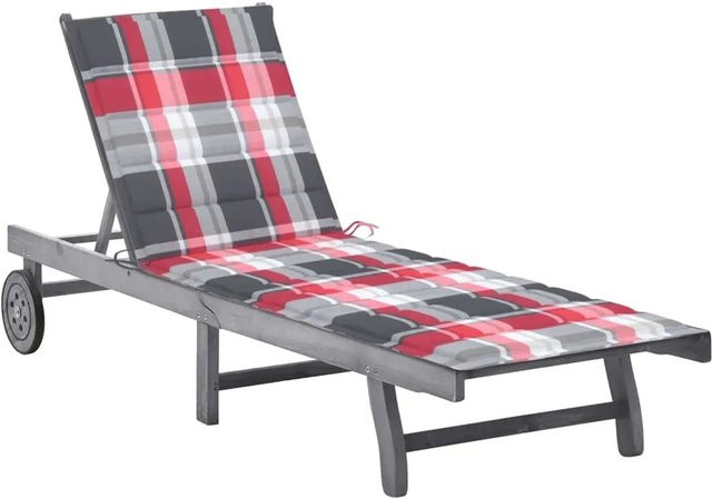 vidaXL Sonnenliege aus Akazie Massivholz mit grauer Auflage, verstellbare Rückenlehne und Rollen, B/T/H: 200 x 59/63 x 30/62/76/85 cm - Bild 1