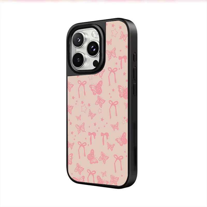 DecoPhone Stoßfeste Handyhülle mit Schmetterlingen und Schleifen in Rosa und Silber für iPhone 17, 16, 15 Pro Max - Bild 2