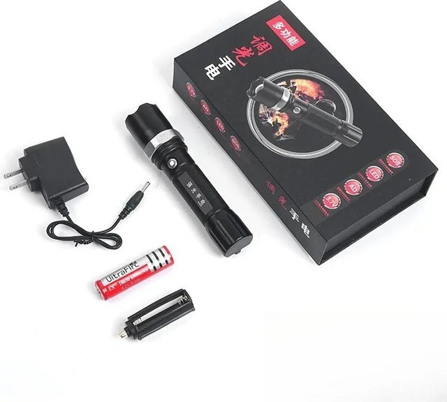 Wiederaufladbare LED Outdoor Taschenlampe aus Aluminiumlegierung in Schwarz mit Zoom-Funktion für Haushalt und Garten - Bild 1