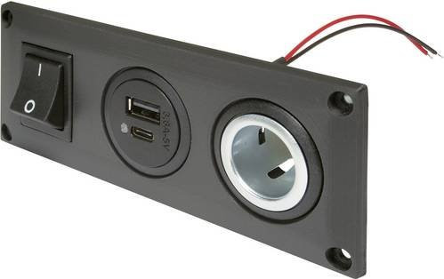 ProCar Einbausteckdose in Schwarz mit schaltbarer USB-C/A Doppelsteckdose und einer Powersteckdose für 12V und 24V (max. 20A) - Bild 1
