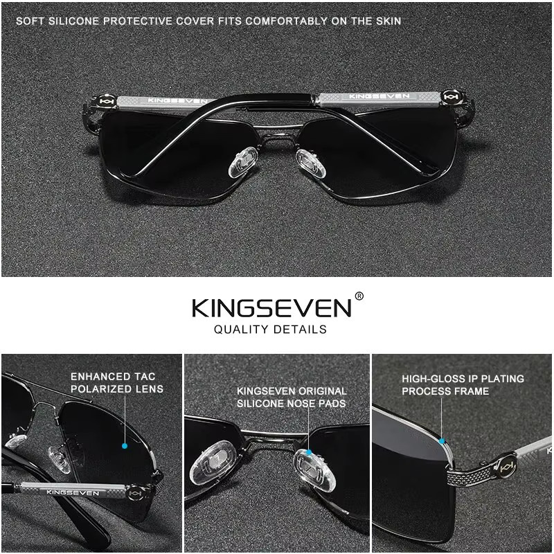 KINGSEVEN N7790 Sonnenbrille, Vollrand, Square, Metall, Schwarz, Unisex - Bild 2