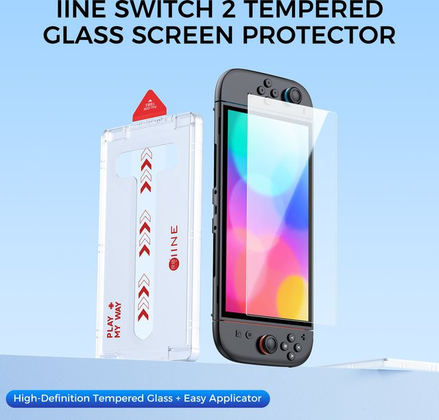 IINE Displayschutzfolie aus gehärtetem Glas für Nintendo Switch 2, Vollbildabdeckung, transparent, wasser- und ölbeständig - Bild 1