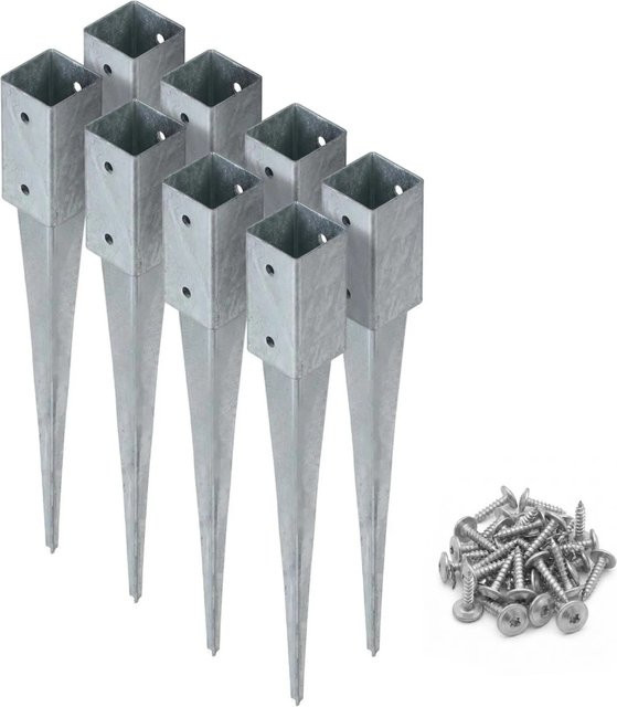 HOLLMAX 8er Set Einschlaghülse für Vierkantpfosten, Silber verzinkt, 71 mm inklusive Schrauben - Bild 1