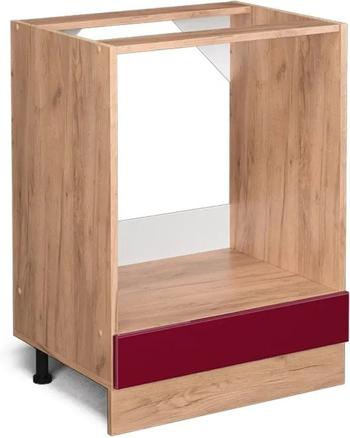 Vicco Herdumbauschrank R-Line Küchenschrank in Bordeaux mit Goldkraft Eiche Hochglanz, Breite: 60 cm - Bild 1