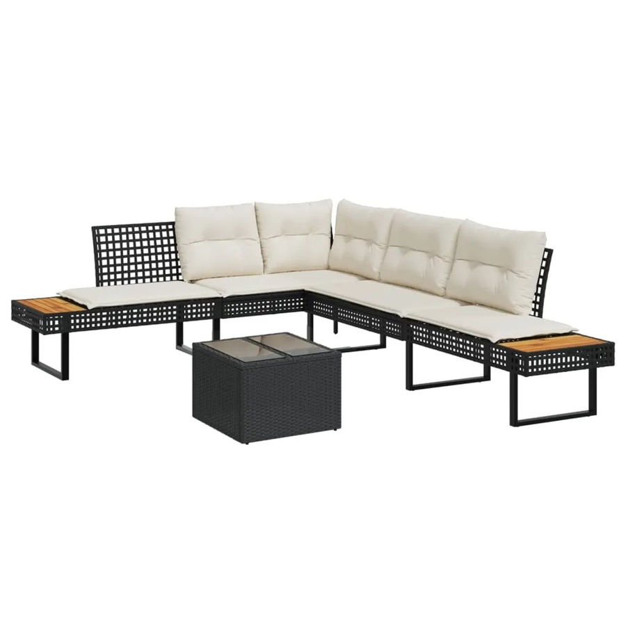 vidaXL 2-tlg Garten-Sitzgruppe in L-Form mit 3-Sitzer-Sofa, Couchtisch und Kissen, Schwarz - Bild 2