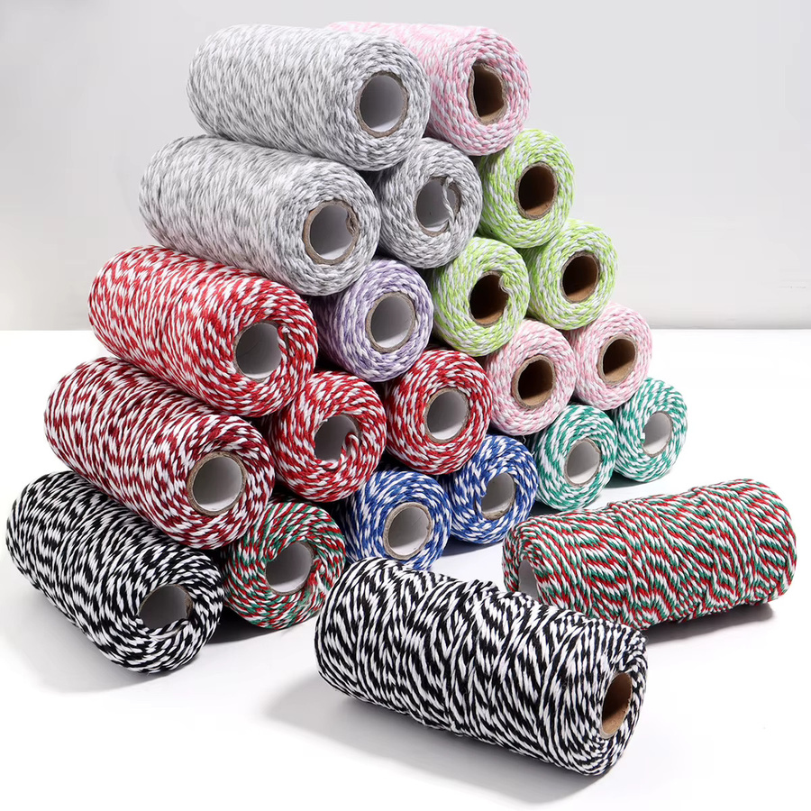 Buntes zweifarbiges Twist-Baumwollseil für DIY-Dekoration, 100 m Rolle, Farben: Grün und Weiß - Bild 1