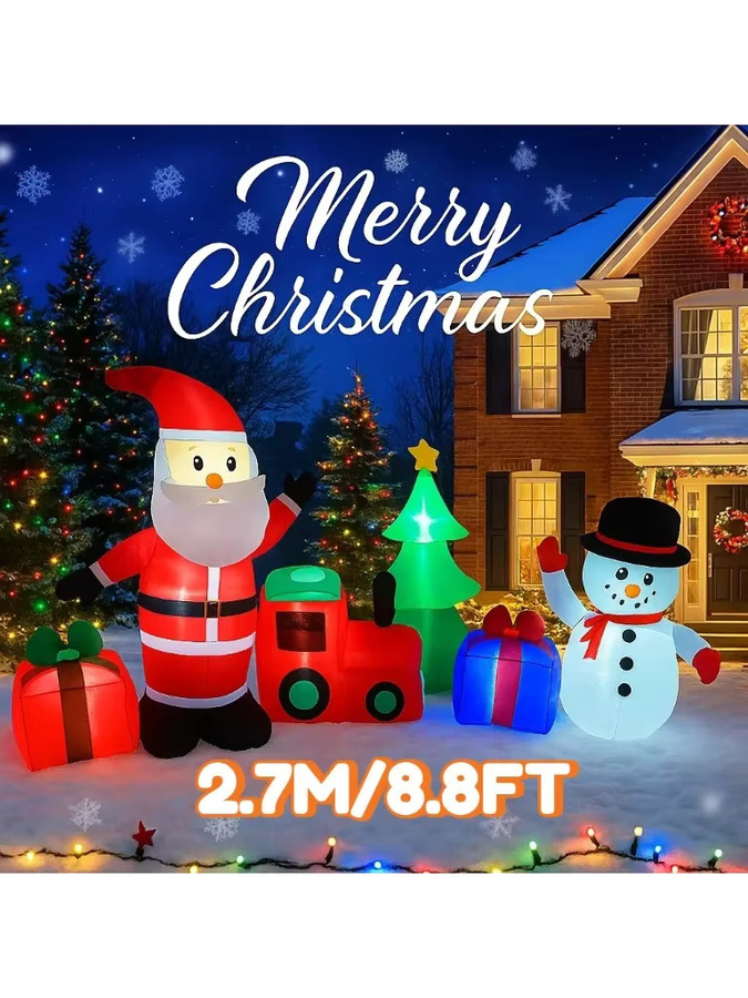 TONGHUANIU Aufblasbarer Weihnachtszug mit Santa Claus und Schneemann, LED-Beleuchtung, Mehrfarbig, Höhe: 2,7 m - Bild 5