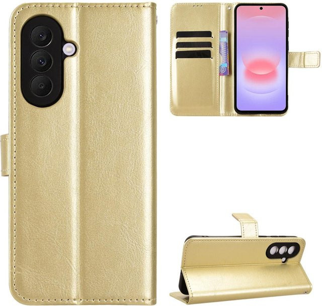 Lederhülle Flip Vintage für Samsung Galaxy A57 in Gold, stoßfeste Retro Handyhülle - Bild 1