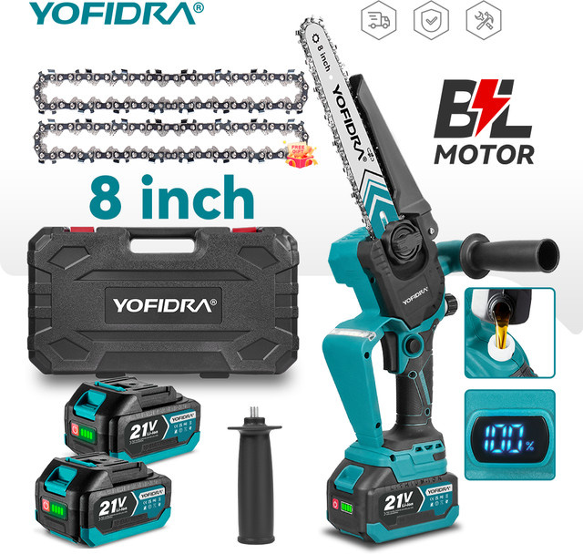 YOFIDRA Bürstenlose 8-Zoll-Elektrokettensäge 4500W mit Digitalanzeige und Akku für Holzbearbeitung und Beschneidung - Bild 1