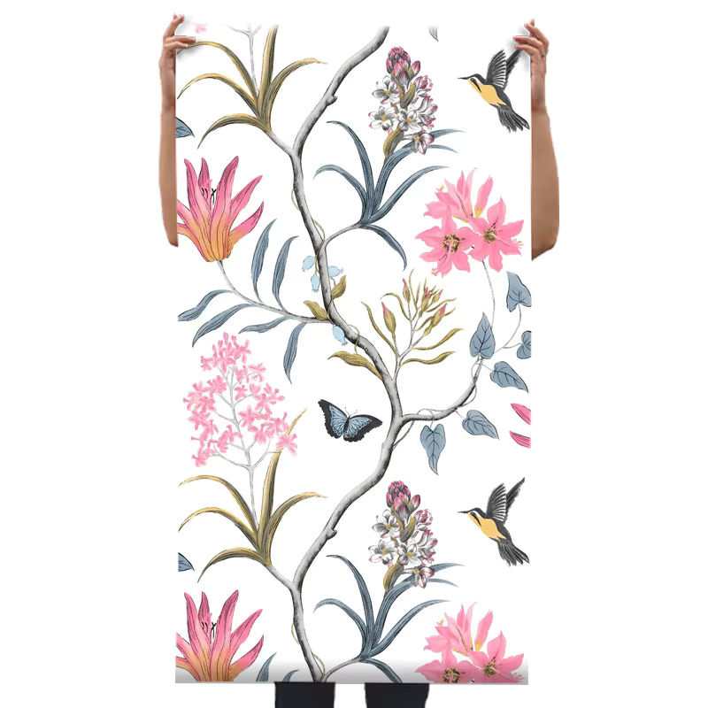 Selbstklebende Wokhome Tapete mit modernem Blumen-Vogel-Motiv in Pink und Multicolour - Bild 5