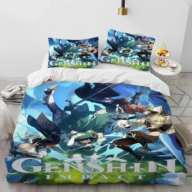 Genshin Impact Anime Bettwäsche-Set von Binchi Outdoor Product, mehrfarbig, bestehend aus Bettbezug und Kissenbezug, B/H: 135 x 200 cm - Bild 1