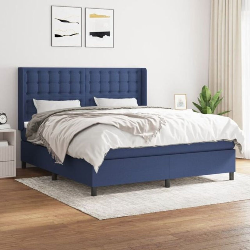 vidaxl Boxspringbett mit Matratze aus Stoff in Blau und Weiß, B/T/H: 160 x 200 cm - Bild 1