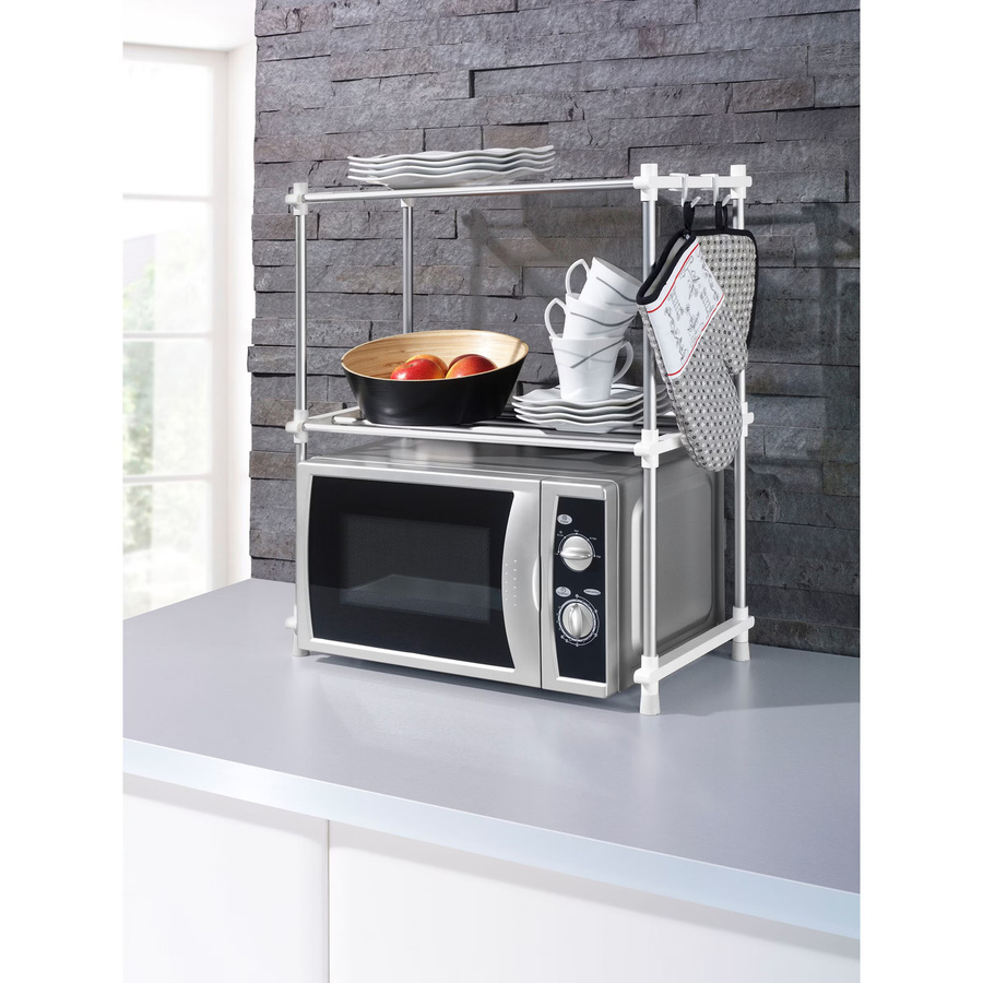 Mikrowellenregal Ruco in Weiß und Silber aus Metall mit modernem Design - Bild 1