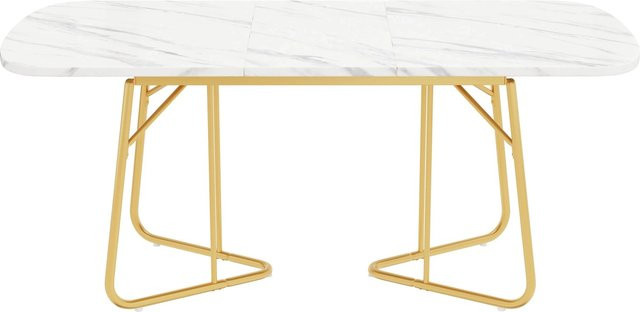 okwish Esstisch mit Marmorstruktur in Weiß und Gold, erweiterbarer Esstisch für 4-6 Personen, B/T: 180 x 80 cm - Bild 1