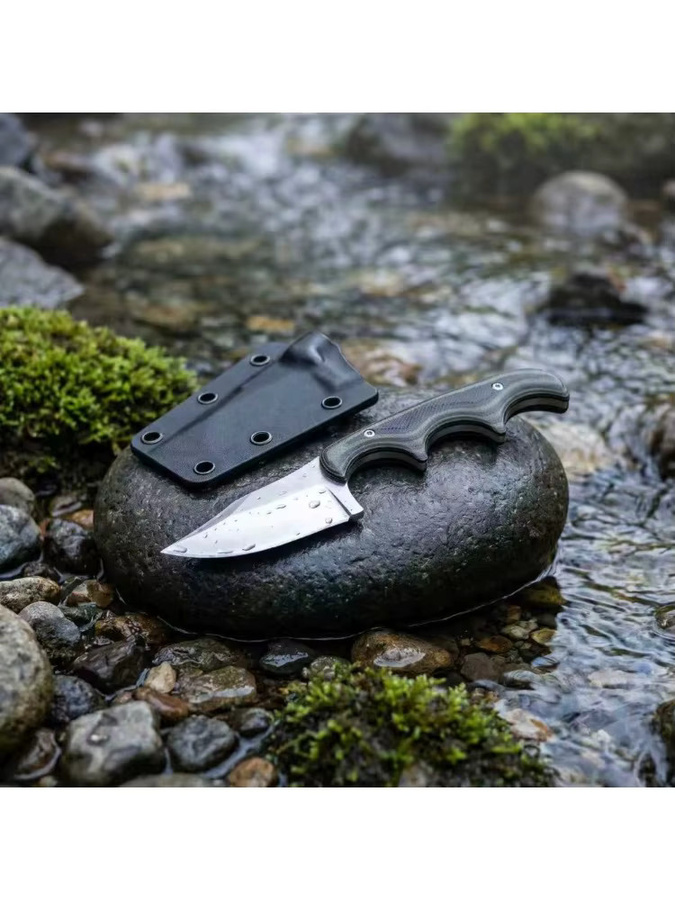 Mini-Taschenmesser mit Vollklinge aus Edelstahl und zweifarbigen G10-Griff inklusive Scheide, EDC Outdoor-Camping-Werkzeug, 2,05 Zoll - Bild 6