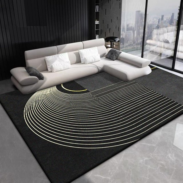 Wucifang Jewelry Luxus Druckteppich Schwarz Gold Gestreift, rutschfest und waschbar, B/T: 90 x 60 cm - Bild 1