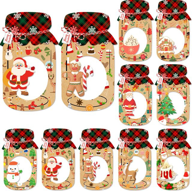 9er Set joy-enlife Weihnachtliche Geschenktüten und Etiketten aus Papier in Mehrfarbig für Weihnachtsdekoration und Party-Gastgeschenke - Bild 1