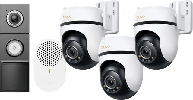 TP-Link Tapo C530WS 3er-Pack Wi-Fi Überwachungskameras in Weiß inklusive D235 Smart Battery und Wired Doorbell - Bild 1
