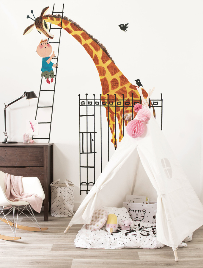 KEK Amsterdam Mural Giant Giraffe Wandbild Multicolor mit Vintage Animal Print, Breite: 243,5 cm - Bild 1