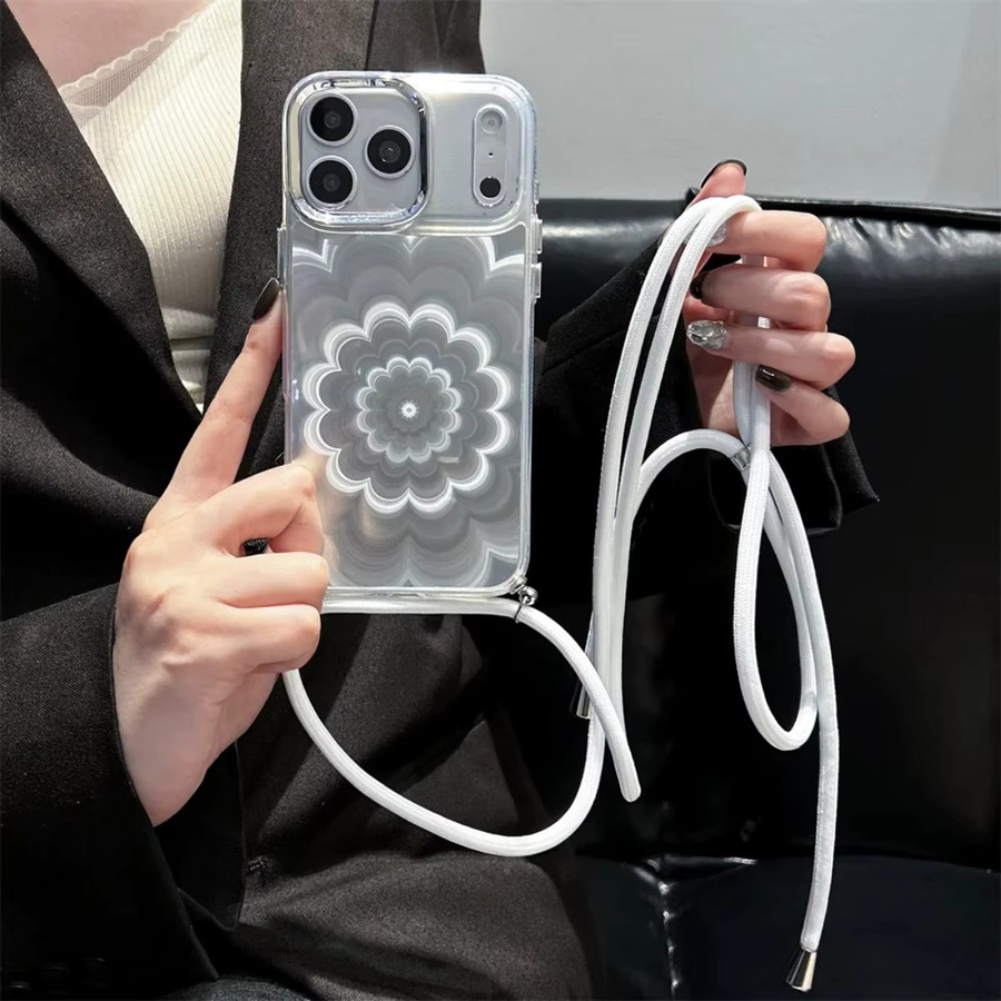 Luxuriöse Crossbody-Lanyard-Hülle mit Laser-Blumenmuster für Apple iPhone, Farbe: transparent - Bild 2